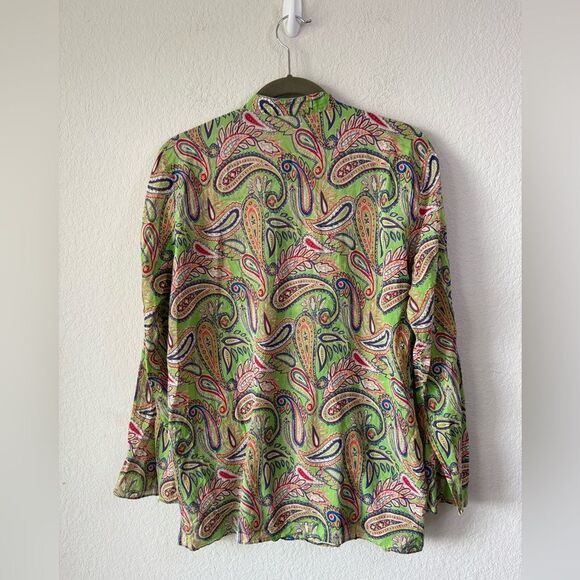 Lauren Ralph Lauren Green Paisley Print Cotton Top Blouse Sz M Lightweight Boho - Picture 4 of 7
